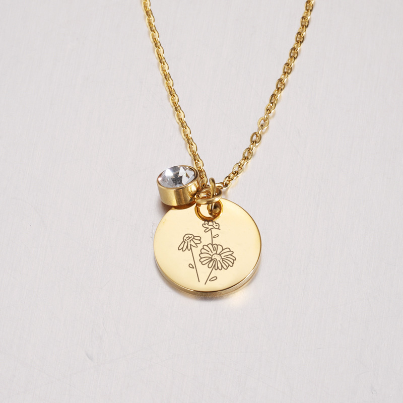 女性用クリスタルストーンネックレス,誕生日用,月,花,ステン - Birth Flower Necklace のレビューと価格