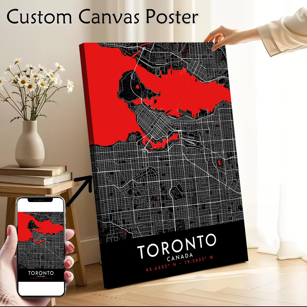 トロントダークマップキャンバスウォールアートポスターカスタム - Custom Map Poster のレビューと価格
