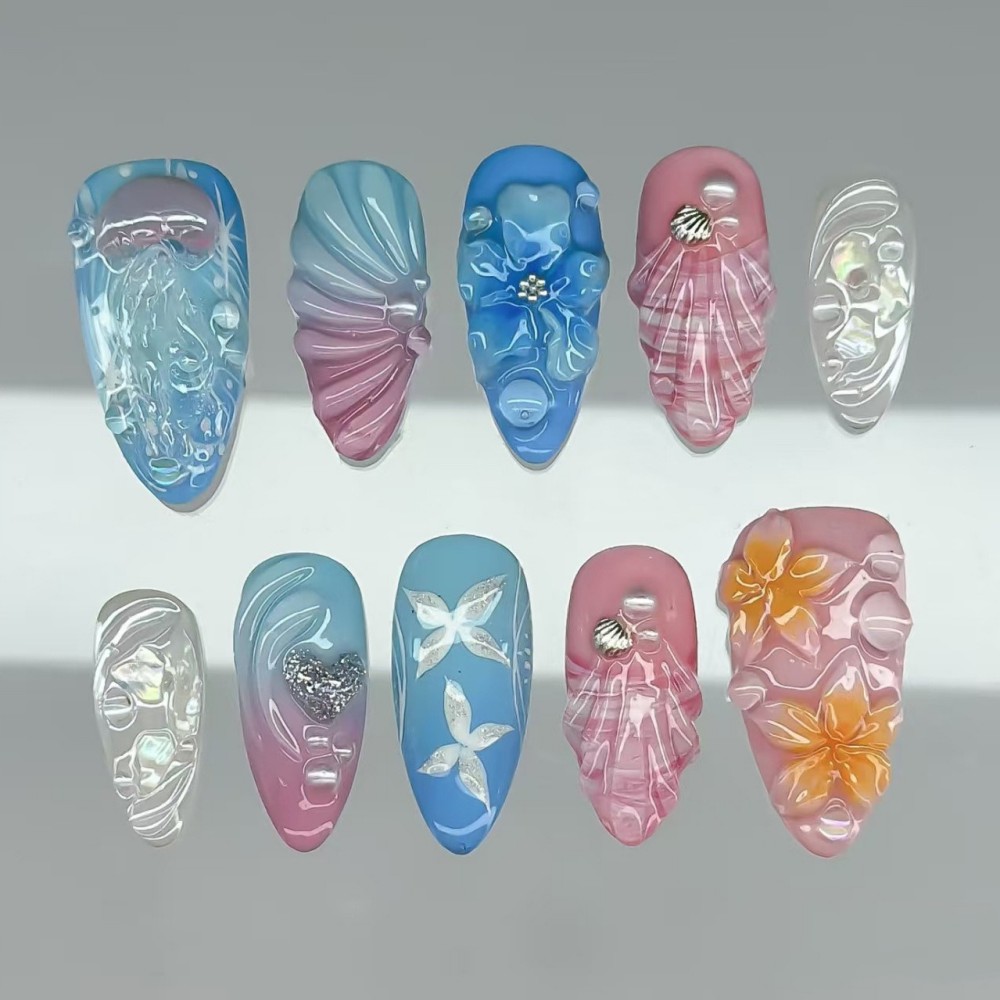 24枚入り高級エメラルドグリーンフラワーネイルチップ、メタリ - Pressed Flower Art のレビューと価格