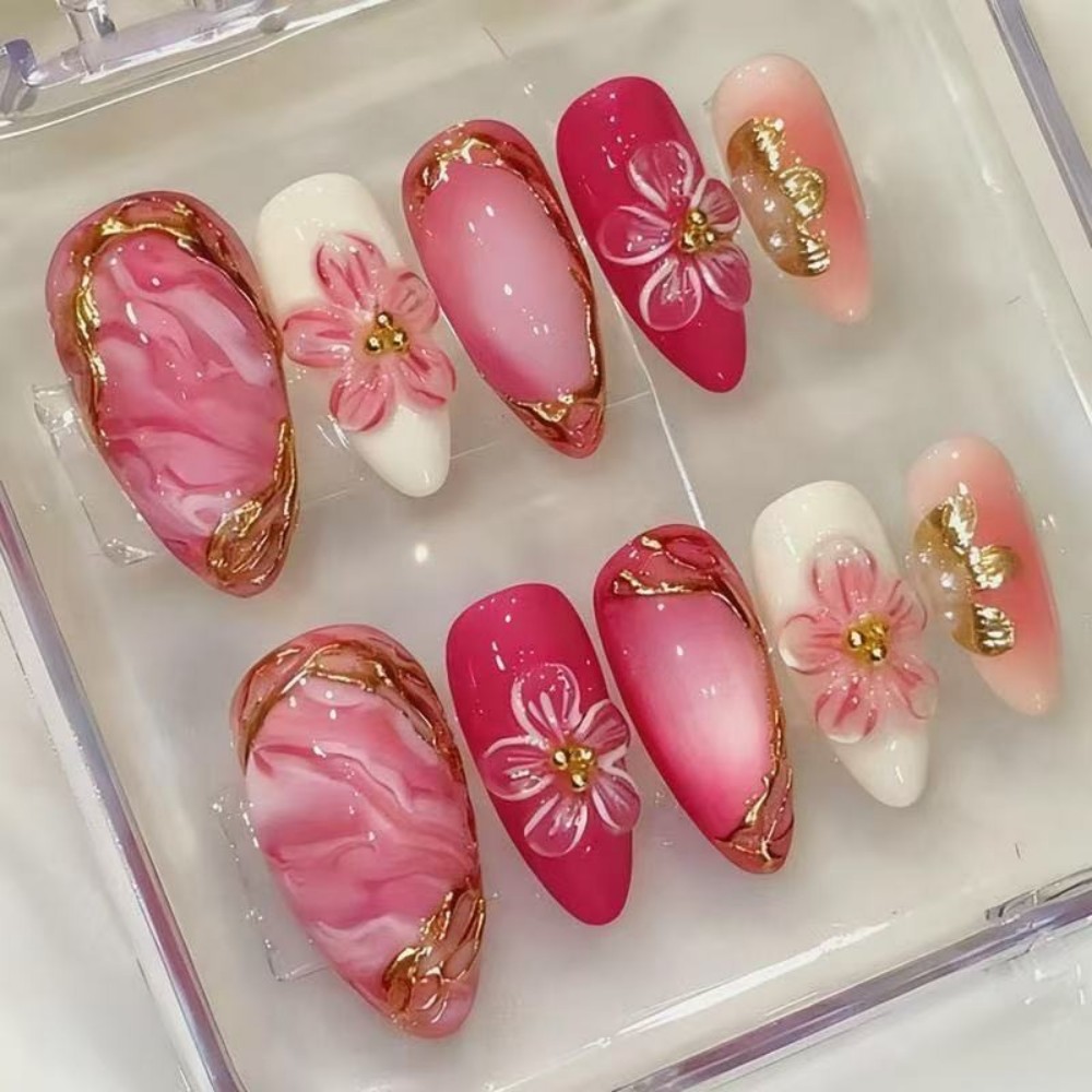 24枚入り高級エメラルドグリーンフラワーネイルチップ、メタリ - Pressed Flower Art のレビューと価格
