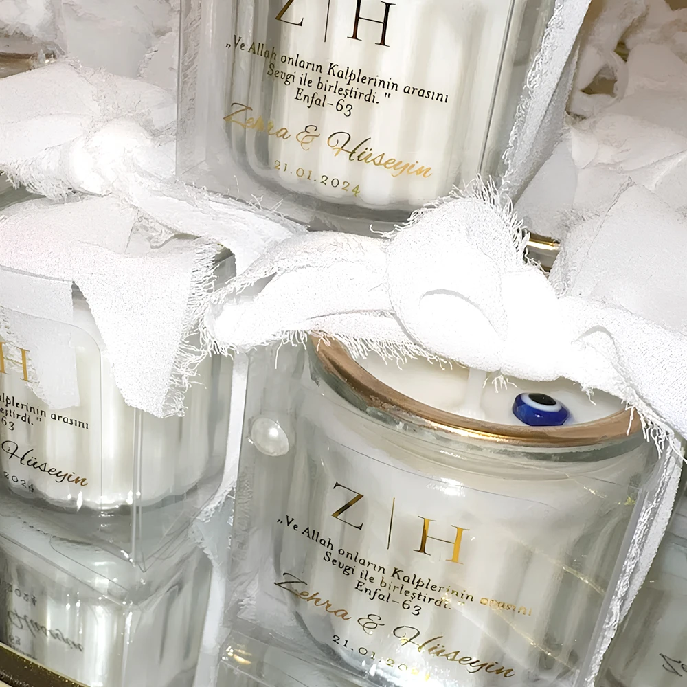100 枚パーソナライズされたウェディングステッカー透明ステ - Personalised Candle Label のレビューと価格