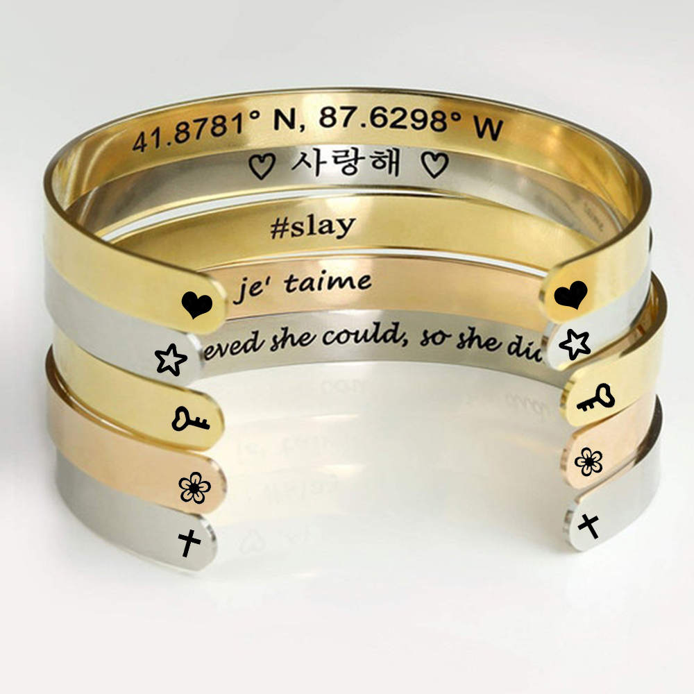 カスタム刻印ネームリストブレスレットバングルステンレス鋼製パ - Coordinates Bracelet のレビューと価格