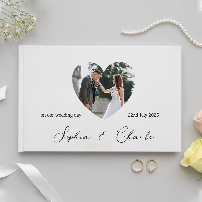 結婚祝い用のパーソナライズされたゲストブック ホワイトノーブ - Custom Photo Book のレビューと価格