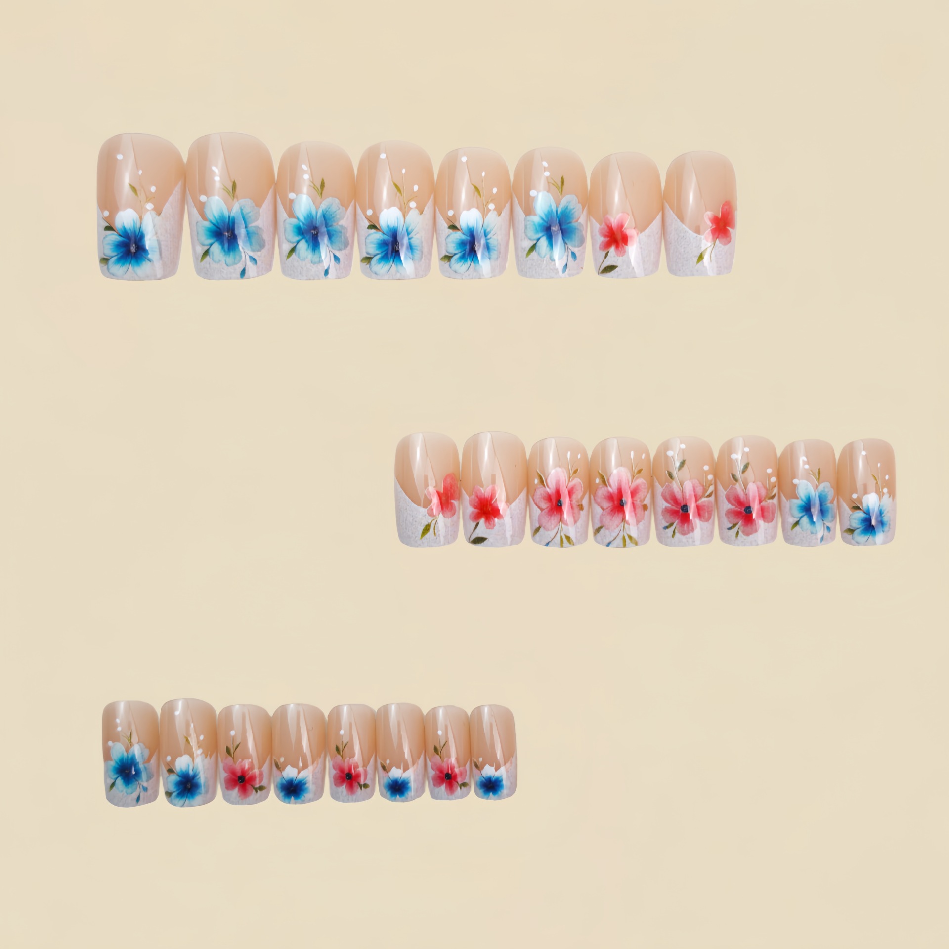 女性用ショートミディアムフェイクネイル、ヌードホワイトのネイ - Pressed Flower Art のレビューと価格
