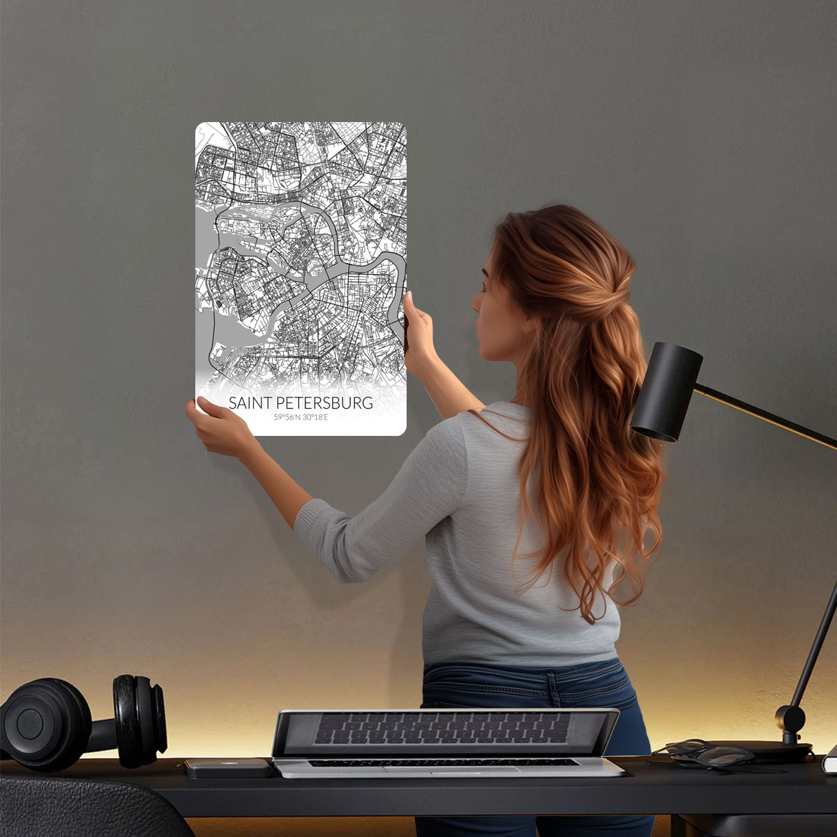 サンクトペテルブルク白地図ブリキ看板地図ポスターコーヒーバー - Custom Map Poster のレビューと価格