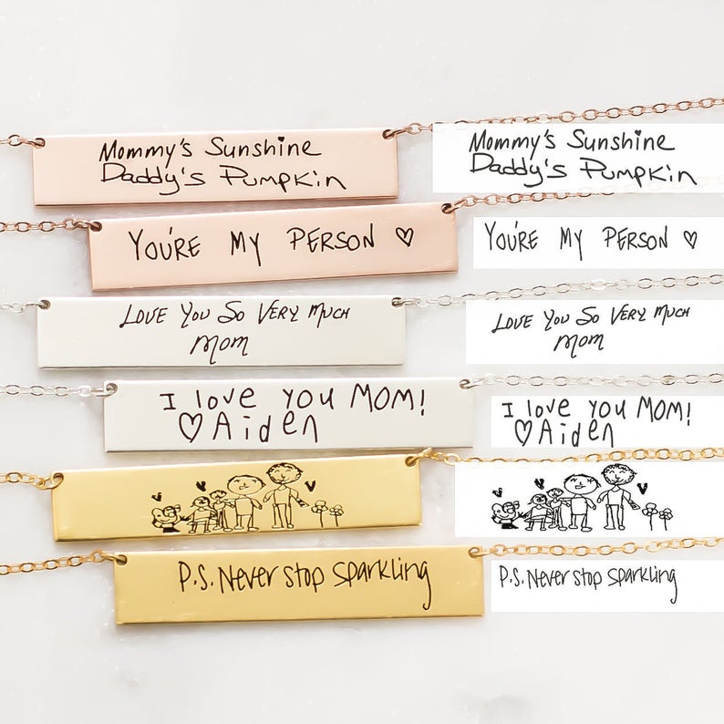 パーソナライズされたカスタム実際手書き名ネックレス描画署名ネ - Handwriting Necklace Bar のレビューと価格