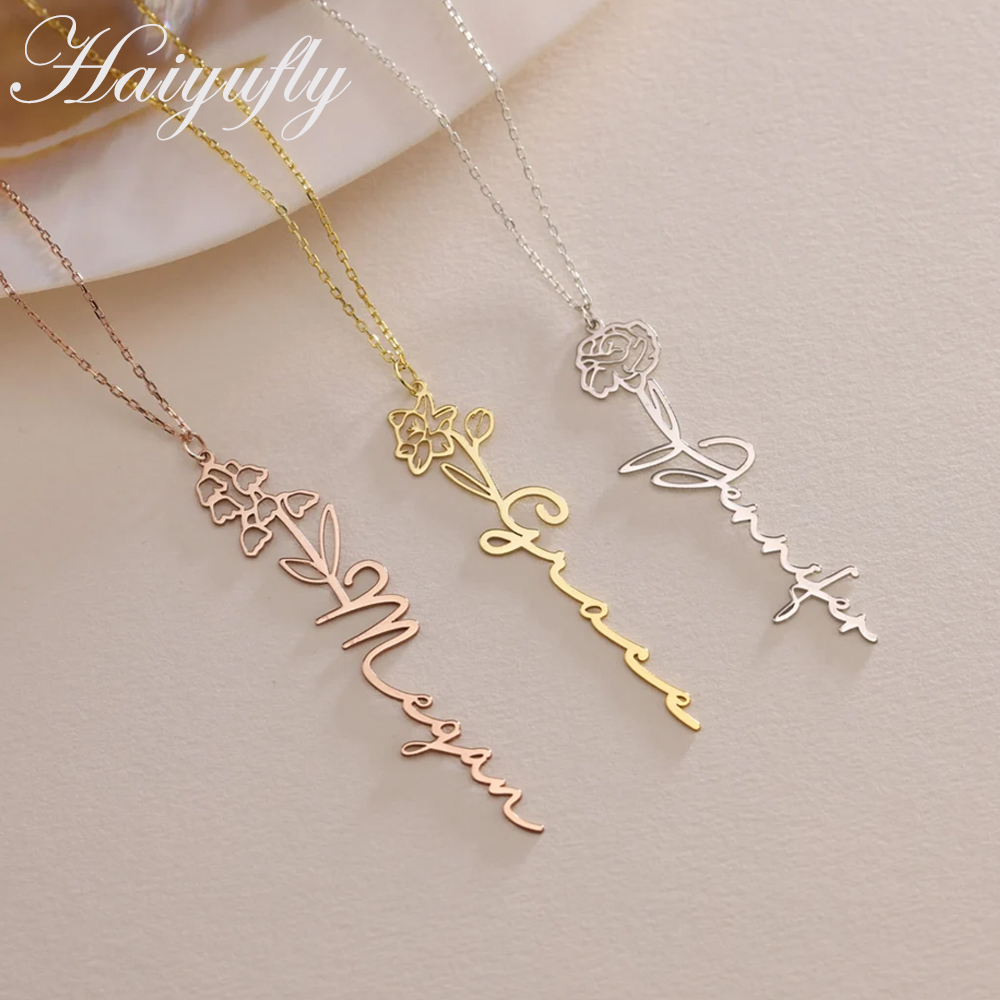 Haiyufly-女性用のパーソナライズされた名前のネックレ - Birth Flower Necklace のレビューと価格