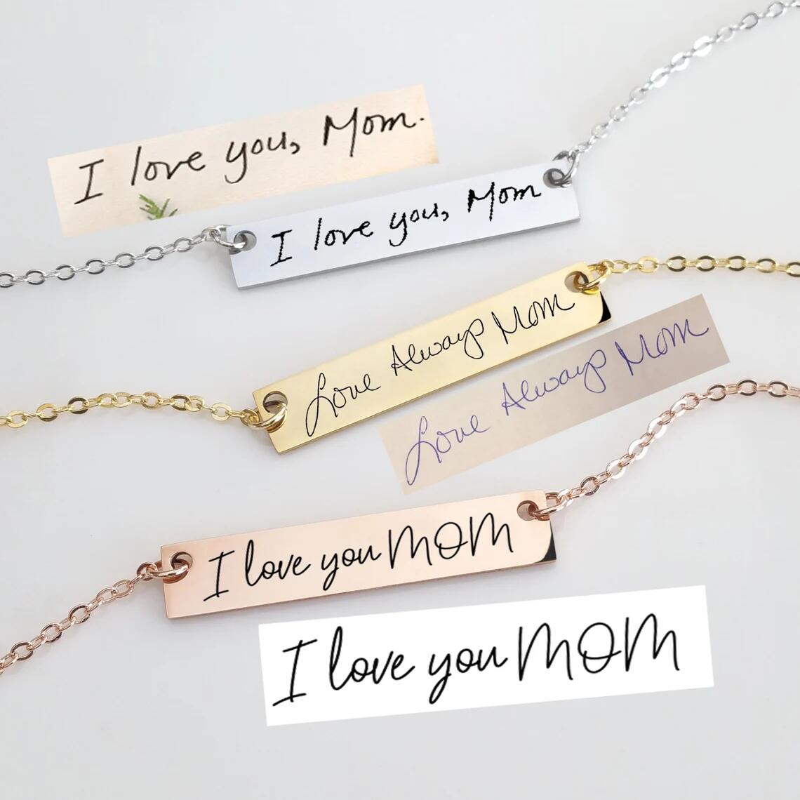 Actual Handwriting Bar Necklac - Handwriting Necklace Bar のレビューと価格