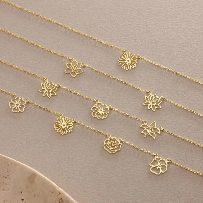 カスタマイズされた誕生花ネックレス女性子供 Stianles - Birth Flower Necklace のレビューと価格