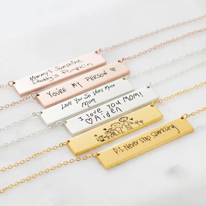 女性のためのパーソナライズされたステンレス鋼のネックレス,手 - Handwriting Necklace Bar のレビューと価格