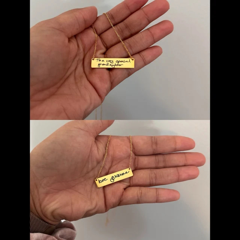 女性のためのパーソナライズされたステンレス鋼のネックレス,手 - Handwriting Necklace Bar のレビューと価格