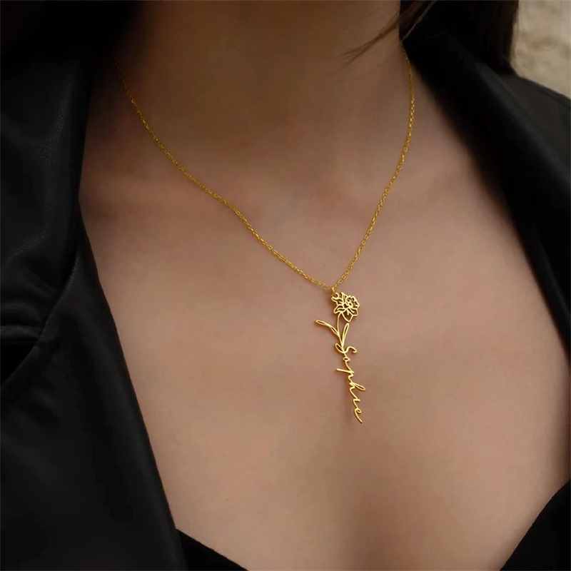 パーソナライズされた誕生花ネームネックレス カスタムネームネ - Birth Flower Necklace のレビューと価格