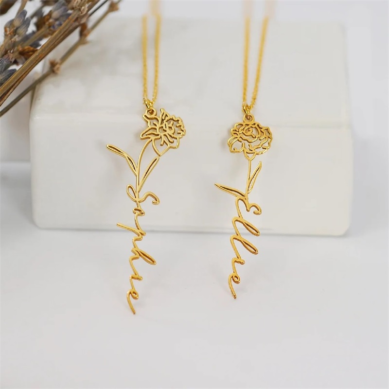 パーソナライズされた誕生花ネームネックレス カスタムネームネ - Birth Flower Necklace のレビューと価格