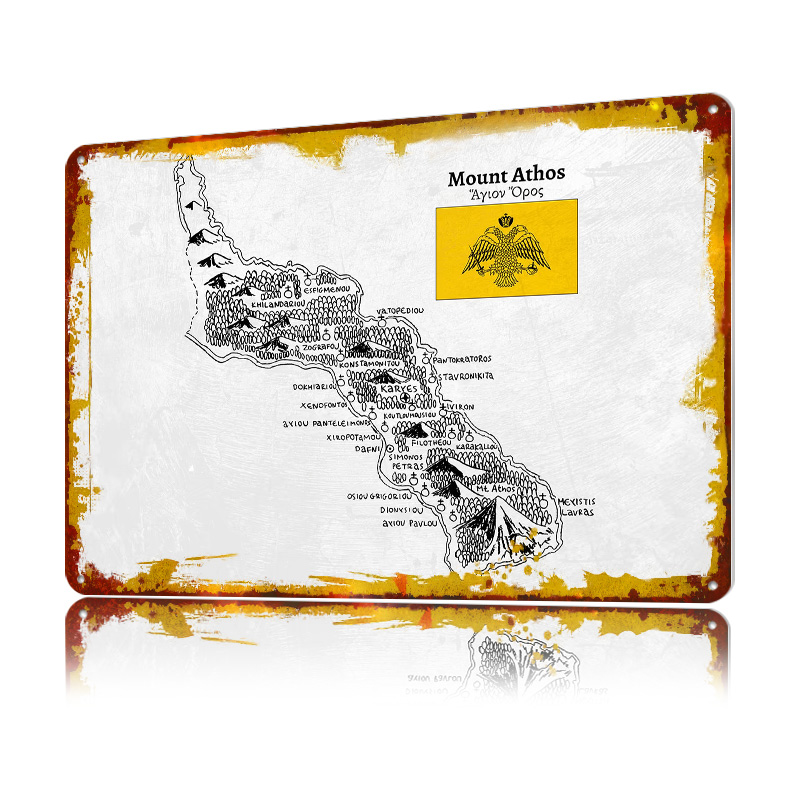 手描きのアトス山地図ポスター レトロ3Dプリントメタルサイン - Custom Map Poster のレビューと価格