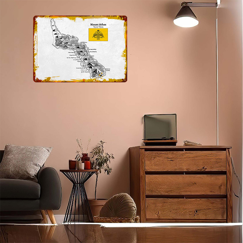 手描きのアトス山地図ポスター レトロ3Dプリントメタルサイン - Custom Map Poster のレビューと価格