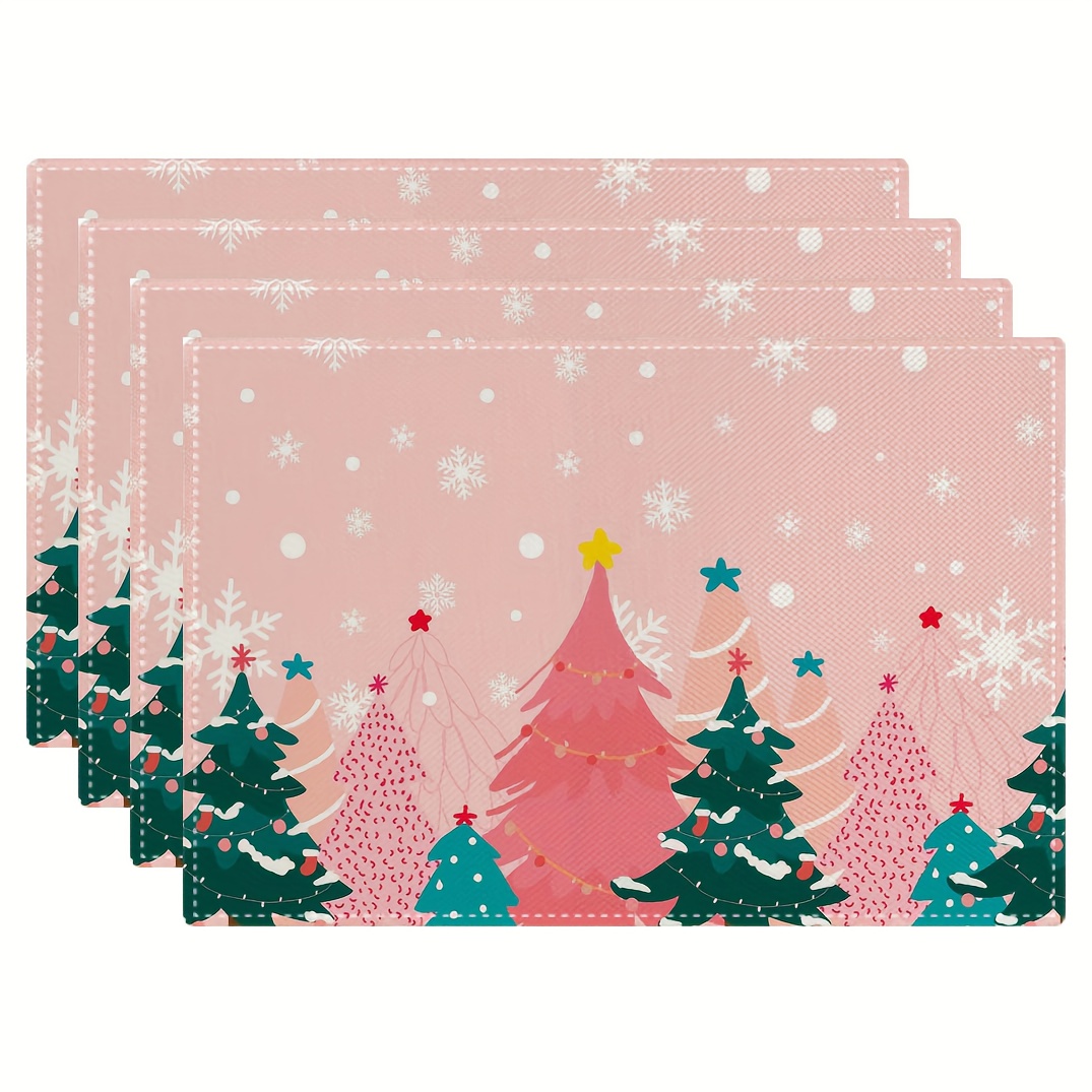 ピンクのクリスマスツリープリントプレースマットかわいい雪の結 - Family Tree Print のレビューと価格